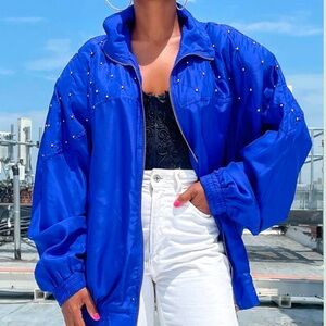 Fuda International Vintage Women’s Medium 100% Silk Royal Blue Bomber Jacket 80s